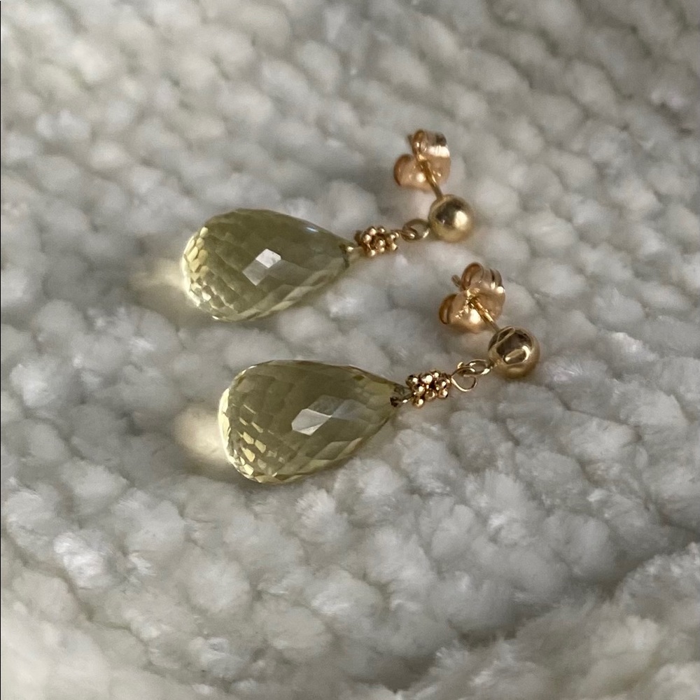 14K Yellow Gold Prasiolite Briolette Cut Earrings